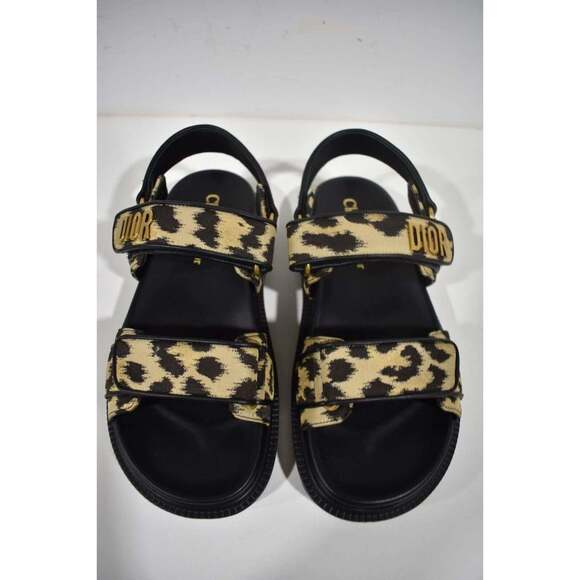 Christian Dior Act Dway Black Gold Leopard Shiny Logo Strap Flat Dad Sandal 35.5 - Picture 7 of 12